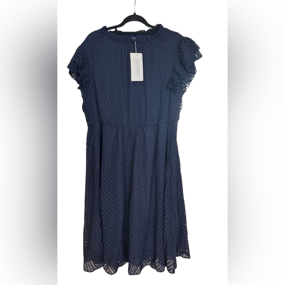 BloomChic Navy Ruffle Sleeve Dress w/ pockets